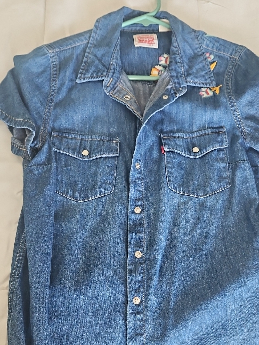Levi's Blue Denim Shirt with Multicolor Floral Embroidery